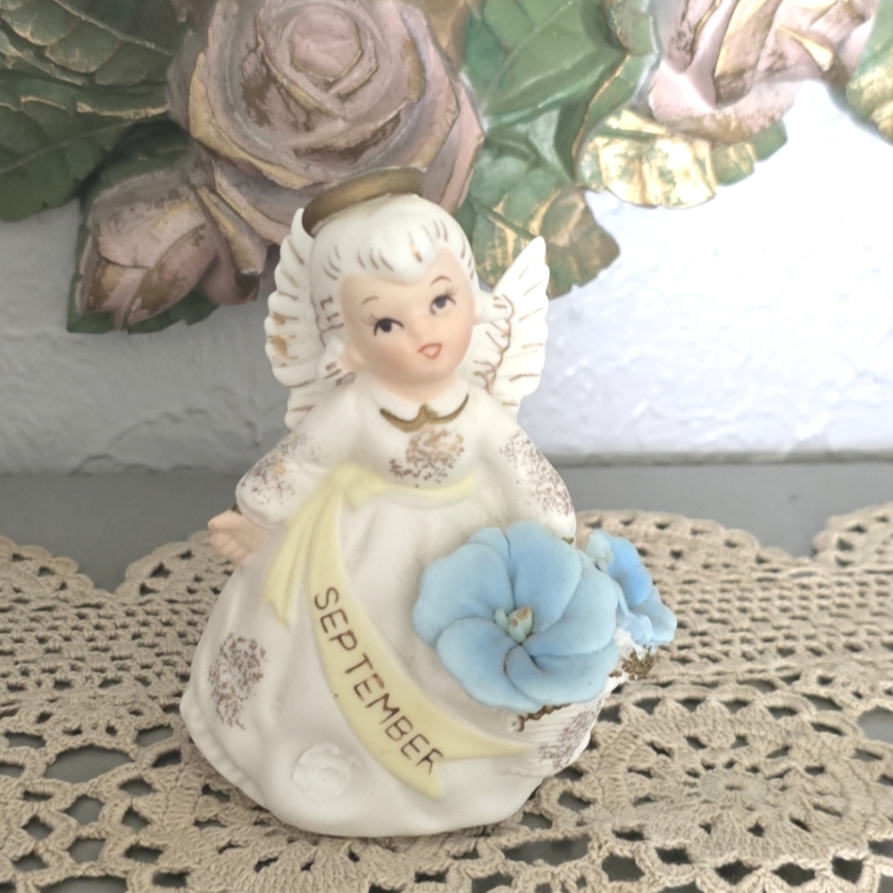 Angel Figurine with Blue Flowers